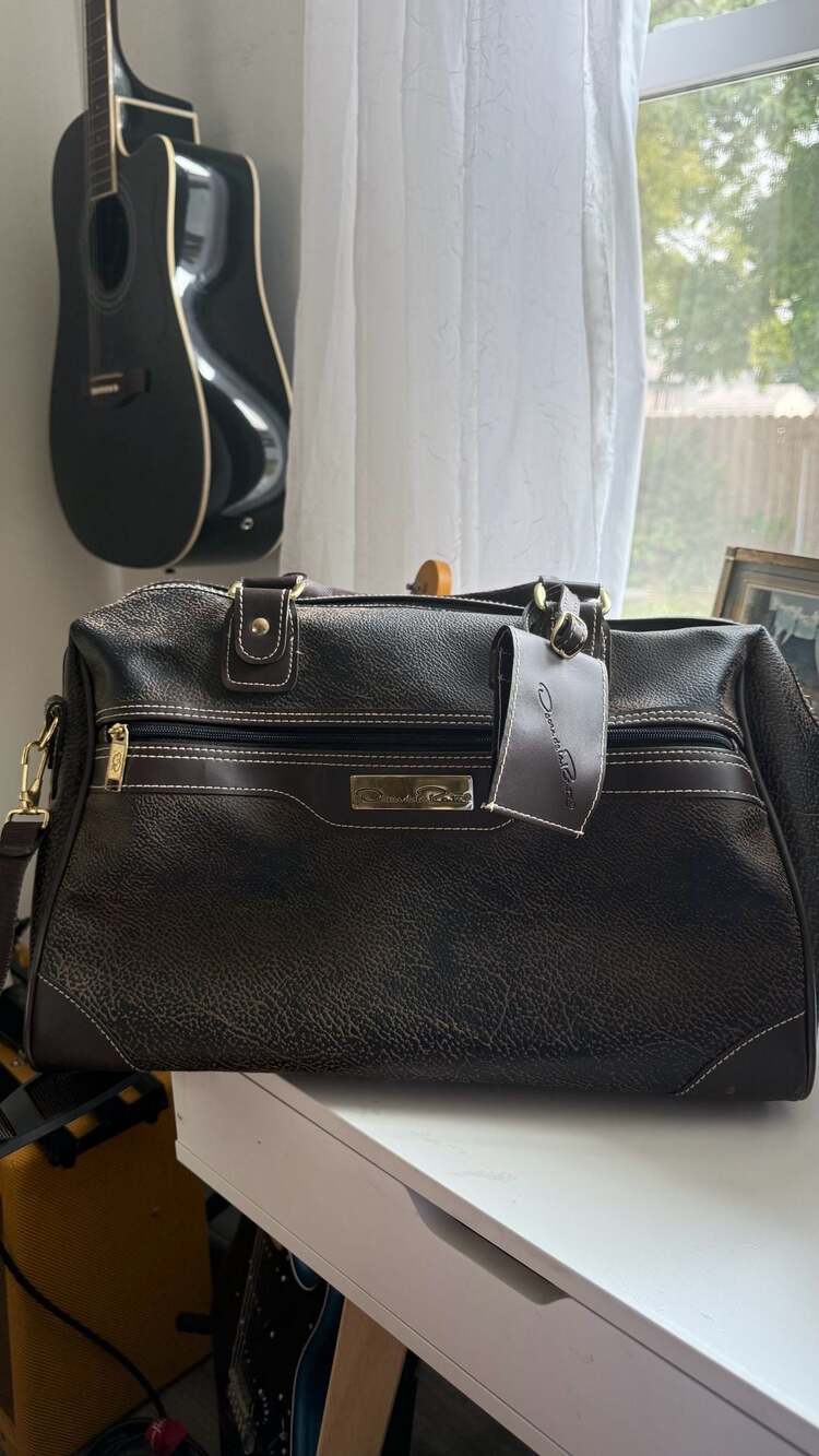 Oscar de la Renta Vintage Brown Pebbled Faux Leather Weekender Bag